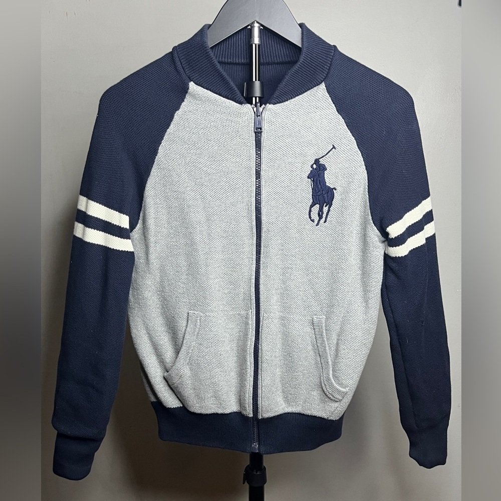 Ralph Lauren Kids Navy & Gray Zip Front reversible Polo Hoodie Size 6/7